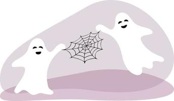 schattig, grappig geesten draag- een eng spin web. illustratie reeks clip art Aan geïsoleerd achtergrond. spookachtig achtergrond voor halloween viering, textiel, achtergronden, omhulsel papier, scrapbooken. vector