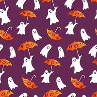 halloween clip art van schattig grappig tekenfilm geest met boe, oranje paraplu Aan een geïsoleerd achtergrond. spookachtig achtergrond voor halloween viering, textiel, achtergronden, omhulsel papier, scrapbooken. vector