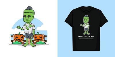 illustratie vector grafisch van frankenstein jongen in de halloween met t-shirt mockup ontwerp