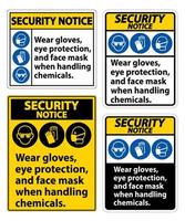 draag handschoenen, oogbescherming en gezichtsmaskerteken. vector