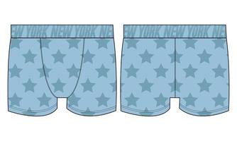 mannetje ondergoed boksers shorts met allemaal over- ster afdrukken technisch mode vlak schetsen vector illustratie sjabloon voorkant en terug keer bekeken.