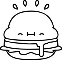 lijn tekening van een smakelijk hamburger vector