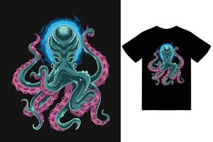 Octopus illustratie met t-shirt ontwerp premie vector