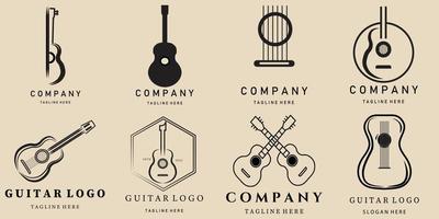 set gitaar lijntekeningen logo, pictogram en symbool, met embleem vector illustratie ontwerp