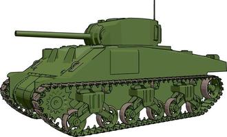 groen leger tank, illustratie, vector Aan wit achtergrond.