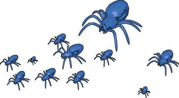 blauw 3d spinnen, illustratie, vector Aan wit achtergrond.