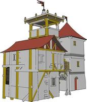 middeleeuws kasteel, illustratie, vector Aan wit achtergrond.