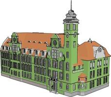 groen kasteel, illustratie, vector Aan wit achtergrond.