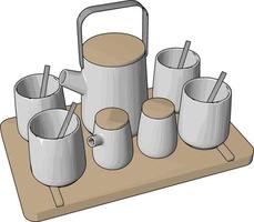 thermo cups Aan tafel, illustratie, vector Aan wit achtergrond.