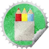 pak van kleur potloden grafisch vector illustratie ronde sticker postzegel