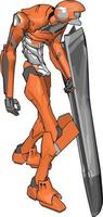 oranje robot met schild, illustratie, vector Aan wit achtergrond.