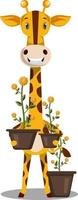 giraffe met planten, illustratie, vector Aan wit achtergrond.