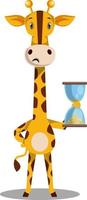 giraffe met zand horloge, illustratie, vector Aan wit achtergrond.