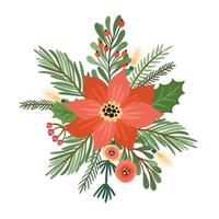 Kerstmis en gelukkig nieuw jaar bloem regeling. Kerstmis boom, bloemen, bessen. geïsoleerd illustratie. element ontwerp. vector