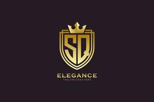 eerste sq elegant luxe monogram logo of insigne sjabloon met scrollt en Koninklijk kroon - perfect voor luxueus branding projecten vector