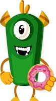 monster met donut, illustratie, vector Aan wit achtergrond.