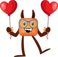 monster met ballon, illustratie, vector Aan wit achtergrond.