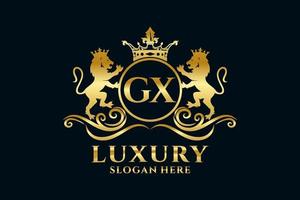 eerste gx brief leeuw Koninklijk luxe logo sjabloon in vector kunst voor luxueus branding projecten en andere vector illustratie.