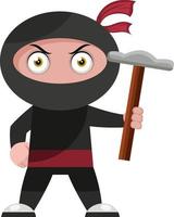 Ninja met hamer, illustratie, vector Aan wit achtergrond.