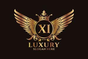 luxe Koninklijk vleugel brief xi kam goud kleur logo vector, zege logo, kam logo, vleugel logo, vector logo sjabloon.
