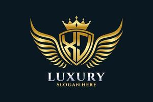 luxe Koninklijk vleugel brief xj kam goud kleur logo vector, zege logo, kam logo, vleugel logo, vector logo sjabloon.