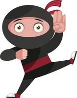 Ninja is vechten, illustratie, vector Aan wit achtergrond.