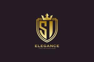 eerste si elegant luxe monogram logo of insigne sjabloon met scrollt en Koninklijk kroon - perfect voor luxueus branding projecten vector