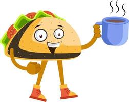 taco met koffie, illustratie, vector Aan wit achtergrond.