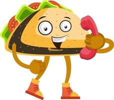 taco met rood telefoon, illustratie, vector Aan wit achtergrond.