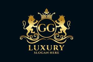 eerste gg brief leeuw Koninklijk luxe logo sjabloon in vector kunst voor luxueus branding projecten en andere vector illustratie.