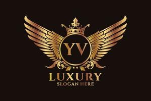 luxe Koninklijk vleugel brief yv kam goud kleur logo vector, zege logo, kam logo, vleugel logo, vector logo sjabloon.