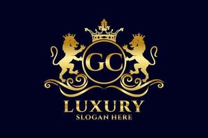 eerste gc brief leeuw Koninklijk luxe logo sjabloon in vector kunst voor luxueus branding projecten en andere vector illustratie.