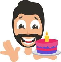 Mens met verjaardag taart, illustratie, vector Aan wit achtergrond