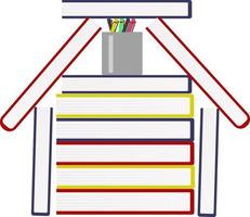 huis van boeken, illustratie, vector Aan een wit achtergrond.