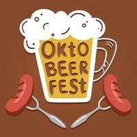 oktoberfeest bier festival. illustratie of poster voor een vakantie. glas van bier en worstjes hand getekend. vector illustratie. glas van bier in tekenfilm stijl