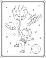 astronaut vliegend met gas- ballon in ruimte geschikt voor kinderen kleur bladzijde vector illustratie