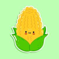 schattig grappig maïs sticker karakter. vector hand- getrokken tekenfilm kawaii karakter illustratie icoon. geïsoleerd Aan groen achtergrond. maïs karakter sticker concept