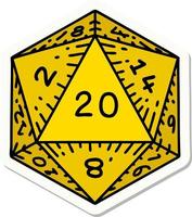 tatoeëren stijl sticker van een d20 Dobbelsteen vector