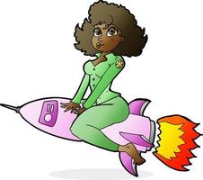 tekenfilm leger pin omhoog meisje rijden raket vector