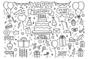 hand getrokken happy birthday party doodle elementen vector