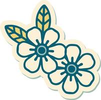 tatoeëren stijl sticker van bloemen vector