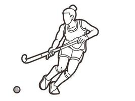 veld- hockey sport vrouw speler actie vector
