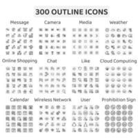 set van 300 overzicht iconen camera, weer en meer vector