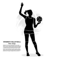 vrouw volleybal speler Holding de bal. vector silhouet illustratie