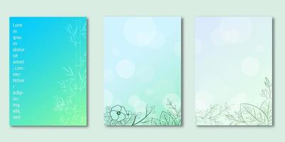 botanische ontwerp blauwe kleurovergang cover set vector