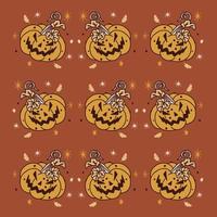 grappig pompoen met bladeren en sterren boho halloween, mooi patroon vector