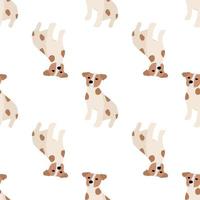 schattige honden jack russell terrier. fanatieke dieren. vector hand getekende naadloze patroon. perfect voor baby, kinderkleding, printontwerp, textiel. witte achtergrond.