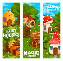 magie fee en gnoom huizen en woningen banners vector