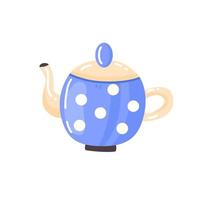 blauw theepot met wit polka dots in tekenfilm stijl geïsoleerd Aan een wit achtergrond. vector illustratie.