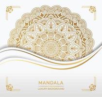 luxe gouden mandala overladen achtergrond voor bruiloft uitnodiging. gouden ornament ontwerp achtergrond vector